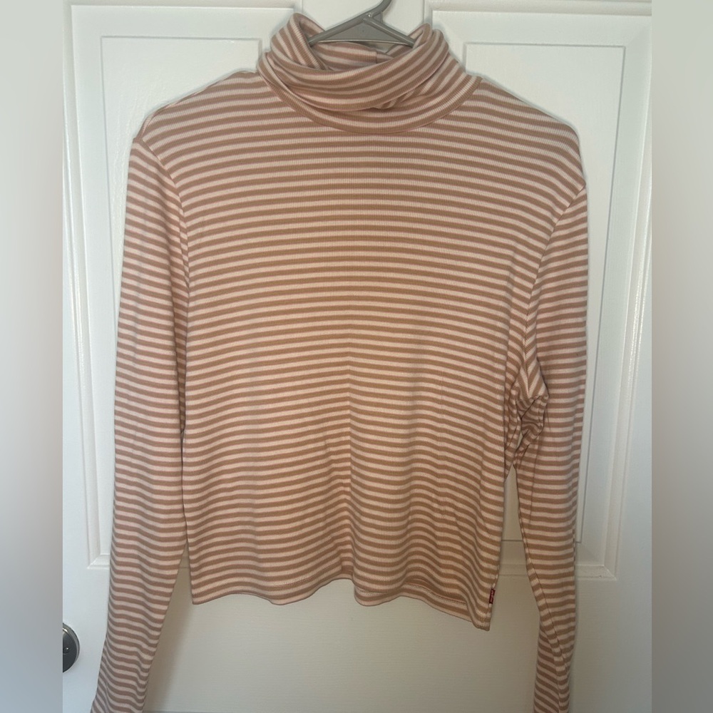 Levi's Beige and White Striped Long Sleeve Turtleneck